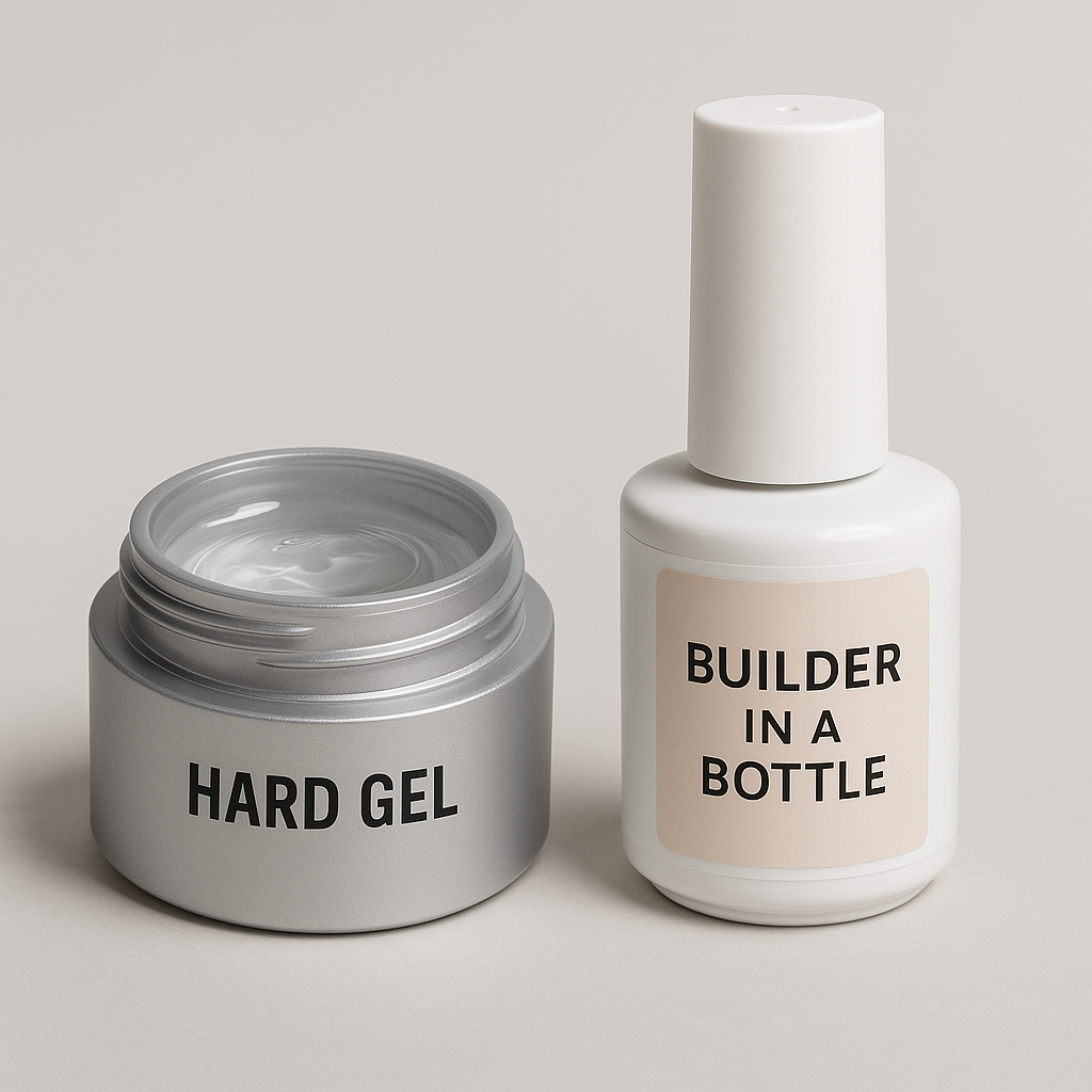 A pot of hard gel and bottle of soft gel