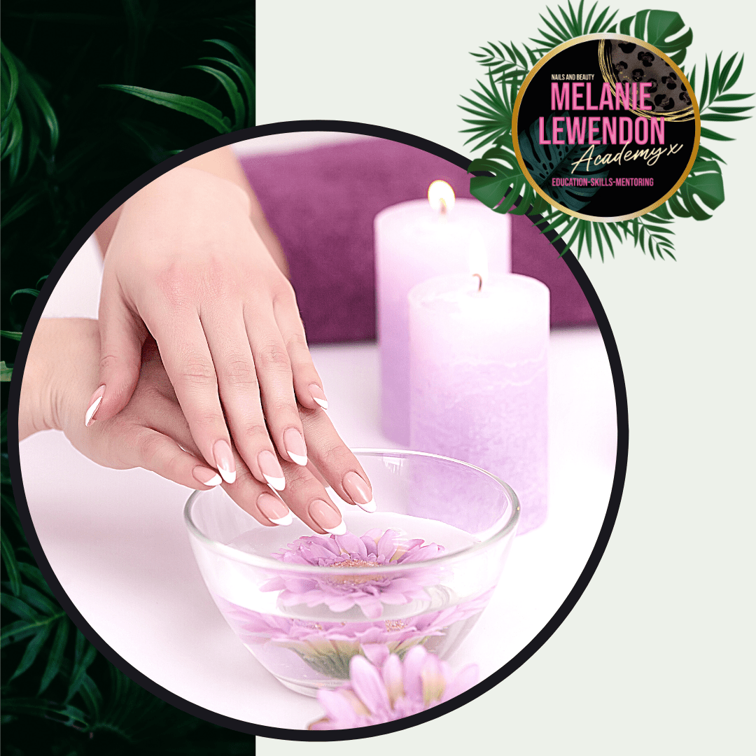 Manicure bowl and french polish fingers for the manicure course